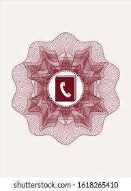 Red abstract linear rosette with phonebook icon inside