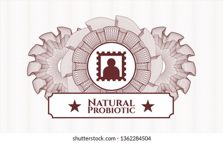 Red abstract linear rosette with picture icon and Natural Probiotic text inside