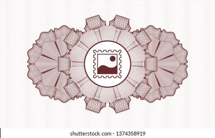 Red abstract linear rosette with picture icon inside