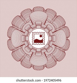 Red abstract linear rosette. with picture icon inside