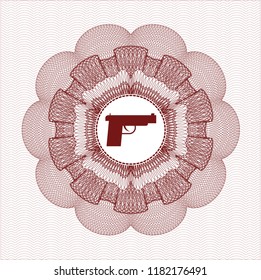 Red abstract linear rosette with pistol icon inside