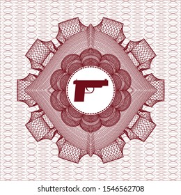 Red abstract linear rosette with pistol icon inside