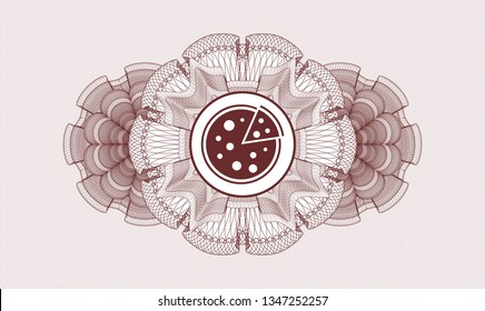 Red abstract linear rosette with pizza icon inside