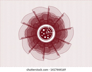 Red abstract linear rosette with pizza icon inside