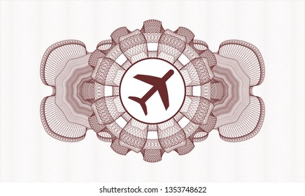 Red abstract linear rosette with plane icon inside