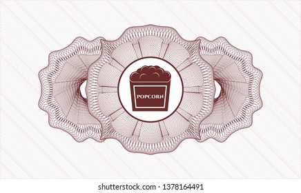 Red abstract linear rosette with popcorn icon inside