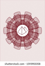 Red abstract linear rosette with pyramids icon inside