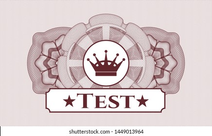 Red abstract linear rosette with queen crown icon and Test text inside
