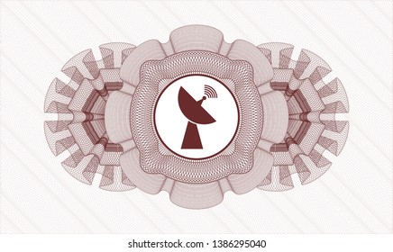 Red abstract linear rosette with radar icon inside