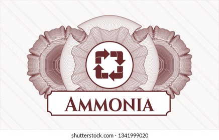 Red abstract linear rosette with recycle icon and Ammonia text inside