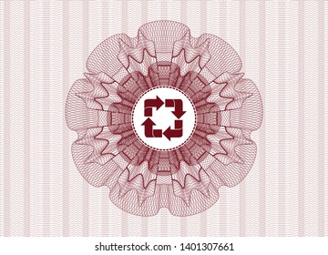 Red abstract linear rosette with recycle icon inside