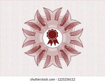 Red abstract linear rosette with ribbon icon inside