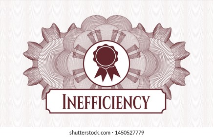 Red abstract linear rosette with ribbon icon and Inefficiency text inside
