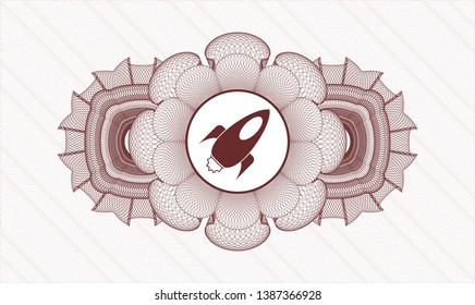 Red abstract linear rosette with rocket icon inside
