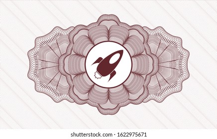 Red abstract linear rosette with rocket icon inside