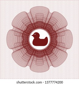 Red abstract linear rosette with rubber duck icon inside