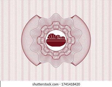 Red abstract linear rosette. with salad icon inside
