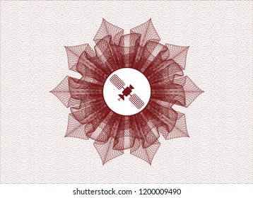 Red abstract linear rosette with satelite icon inside