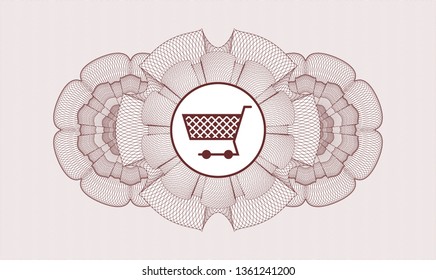 Red abstract linear rosette with shopping cart icon inside