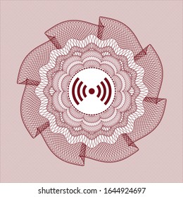 Red abstract linear rosette with signal icon inside