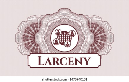 Red abstract linear rosette with social network icon and Larceny text inside