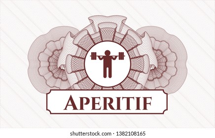 Red abstract linear rosette with squat icon and Aperitif text inside