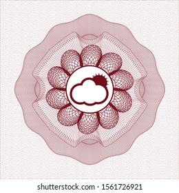 Red abstract linear rosette with sun behind cloud icon inside