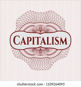  Red abstract linear rosette with text Capitalism inside
