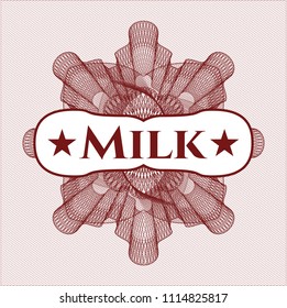 Red abstract linear rosette with text Milk inside