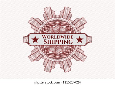 Red abstract linear rosette with text Worldwide Shipping inside