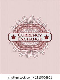 Red abstract linear rosette with text Currency Exchange inside