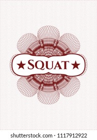  Red abstract linear rosette with text Squat inside