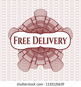 Red abstract linear rosette with text Free Delivery inside