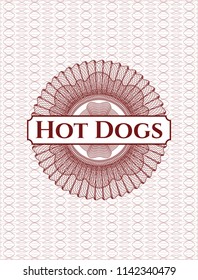 Red abstract linear rosette with text Hot Dogs inside
