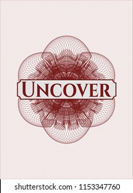 Red abstract linear rosette with text Uncover inside
