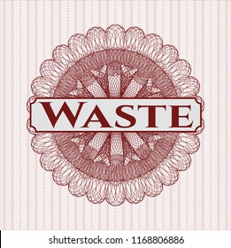 Red abstract linear rosette with text Waste inside