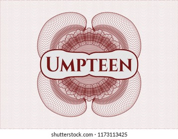 Red abstract linear rosette with text Umpteen inside
