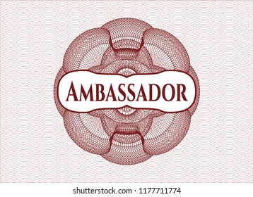 Red abstract linear rosette with text Ambassador inside