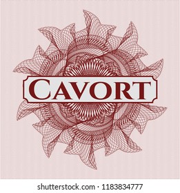 Red abstract linear rosette with text Cavort inside