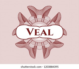 Red abstract linear rosette with text Veal inside