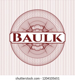 Red abstract linear rosette with text Baulk inside