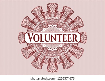 Red abstract linear rosette with text Volunteer inside