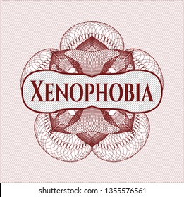 Red abstract linear rosette with text Xenophobia inside