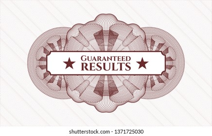 Red abstract linear rosette with text Guaranteed results inside