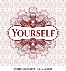 Red abstract linear rosette with text Yourself inside
