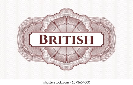 Red abstract linear rosette with text British inside