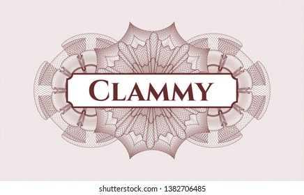 Red abstract linear rosette with text Clammy inside