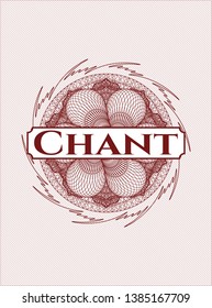 Red abstract linear rosette with text Chant inside