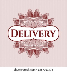 Red abstract linear rosette with text Delivery inside