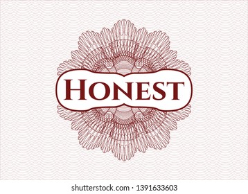 Red abstract linear rosette with text Honest inside